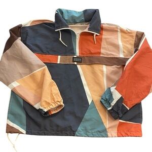 Obey Women’s Slice Anorak Windbreaker Hood Pockets Pullover oversized S-M